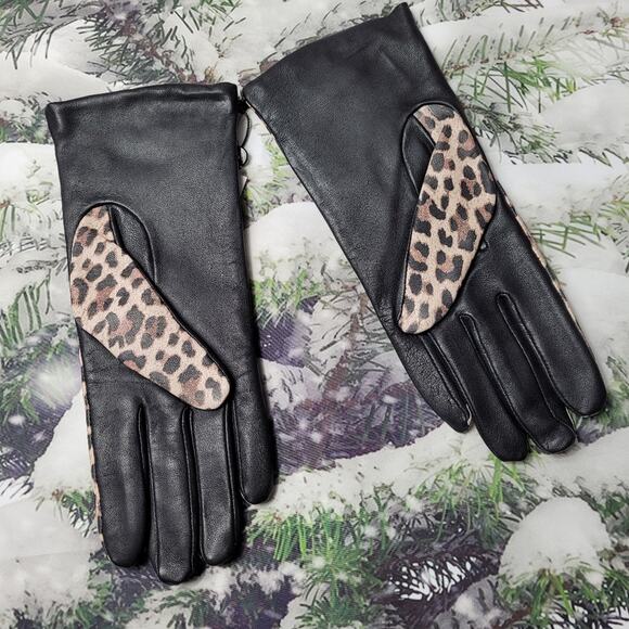 NWT Lord & Taylor Leopard Cashmere Lined Gloves size 8 - Picture 7 of 7